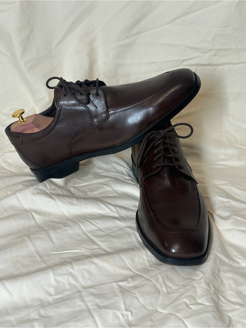 Johnston & Murphy Brown Leather Derby Dress Shoes Lace Up Sheepskin 10.5M